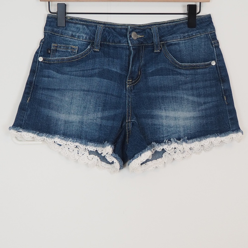 Judy Blue Denim Shorts Women's Small Lace Trim‎ Frayed Hem JB1535 Boho Summer